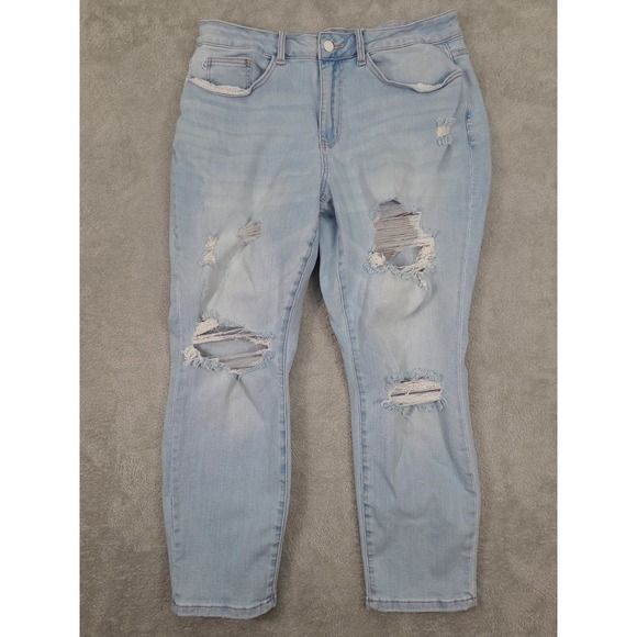 Judy Blue Denim - Judy Blue Jeans Womens 16W Blue Boyfriend Fit Distressed High Rise Stretch Rips